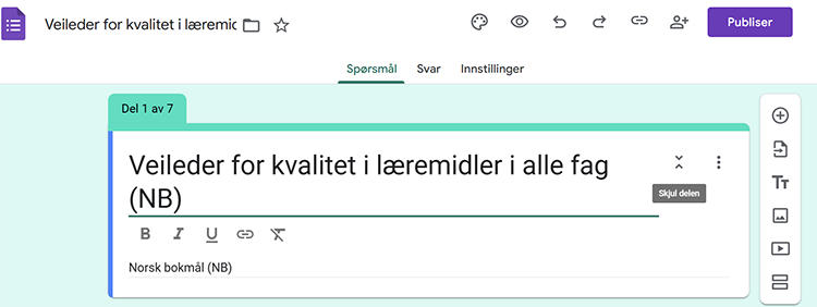 skjermbilde av lokal versjon av skjemaet i Google Forms