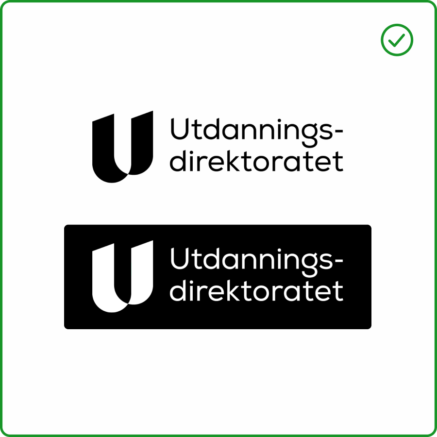 Logo i sort på hvit bakgrunn og logo i hvit på sort bakgrunn