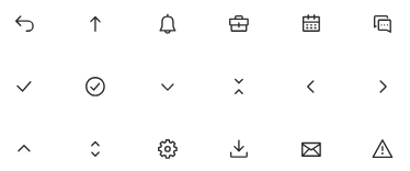 3 rekker med 6 ikoner i hver rekke