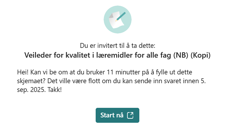 Skjermbilde av invitasjonsmail fra Microsoft Forms.