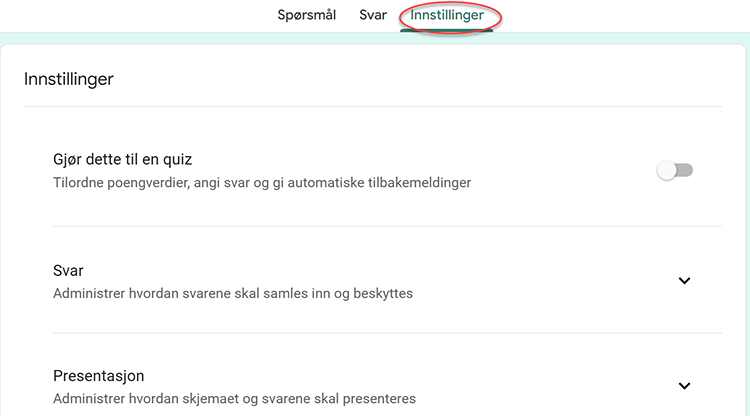 skjermbilde innstillinger