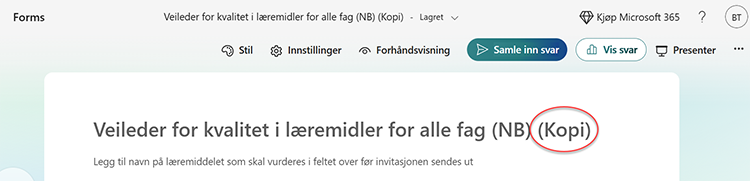 Skjermbilde av skjema for læremidler med i Microsoft Forms - kopi.
