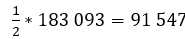 0,5 ganger 183093 er lik 91547