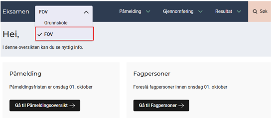 Forklaring hvordan skolene registrerer FOV-deltakere til eksamen.
