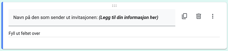 Skjermbilde med overskriftene som skal fylles ut